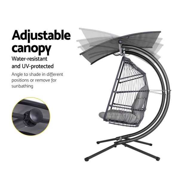 Outdoor Lounge Hanging Swing Chair Hammock Stand Rattan Wicker Grey Image 6