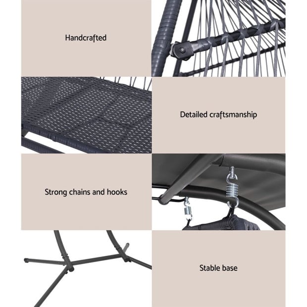 Outdoor Lounge Hanging Swing Chair Hammock Stand Rattan Wicker Grey Image 7
