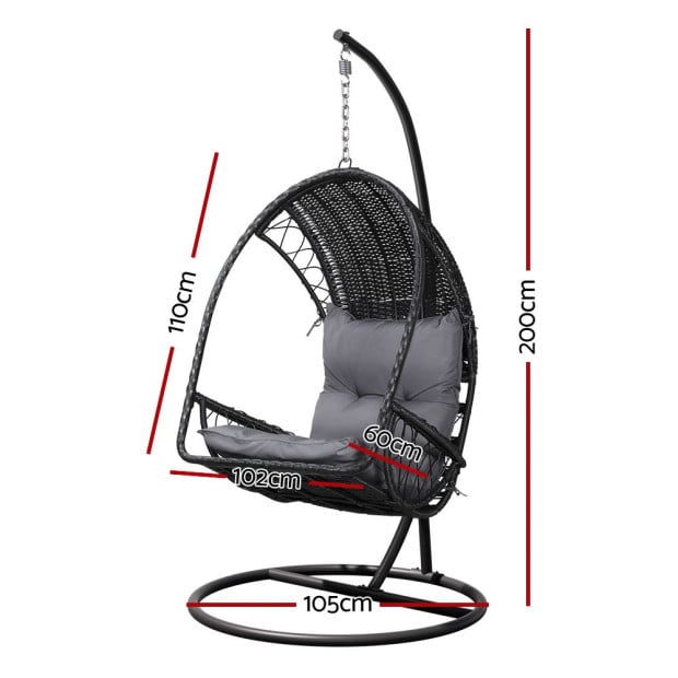 Outdoor Egg Swing Chair Wicker Furniture Pod Stand Armrest Black Image 2