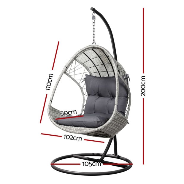 Outdoor Egg Swing Chair Wicker Furniture Pod Stand Armrest Light Grey Image 2
