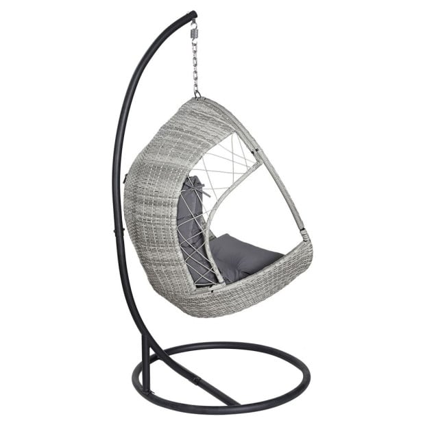 Outdoor Egg Swing Chair Wicker Furniture Pod Stand Armrest Light Grey Image 3