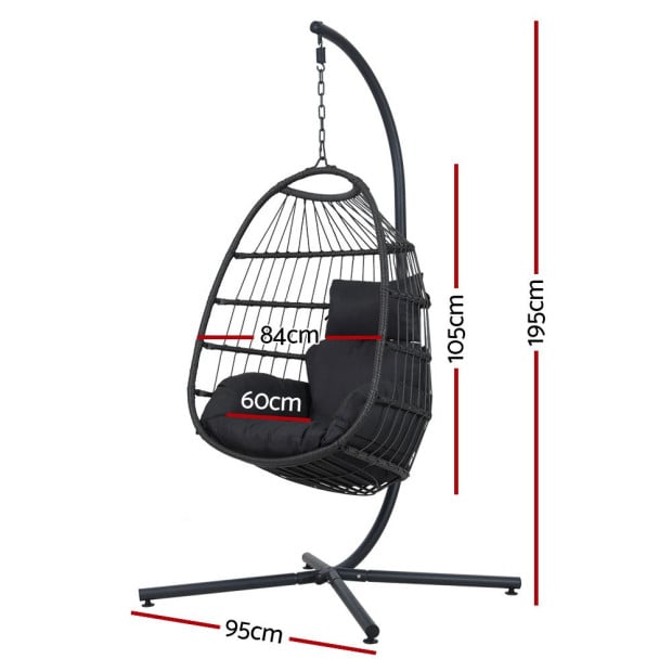 Egg Swing Chair Hammock Stand Outdoor Hanging Wicker Seat Grey Image 2