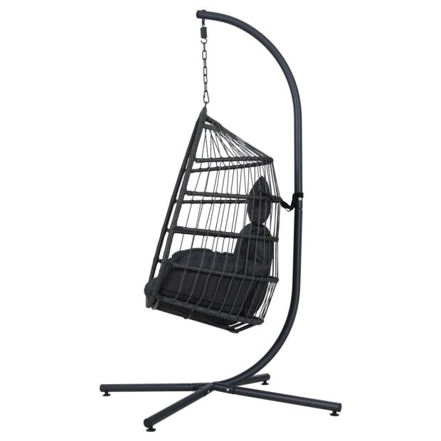 Egg Swing Chair Hammock Stand Outdoor Hanging Wicker Seat Grey Image 4