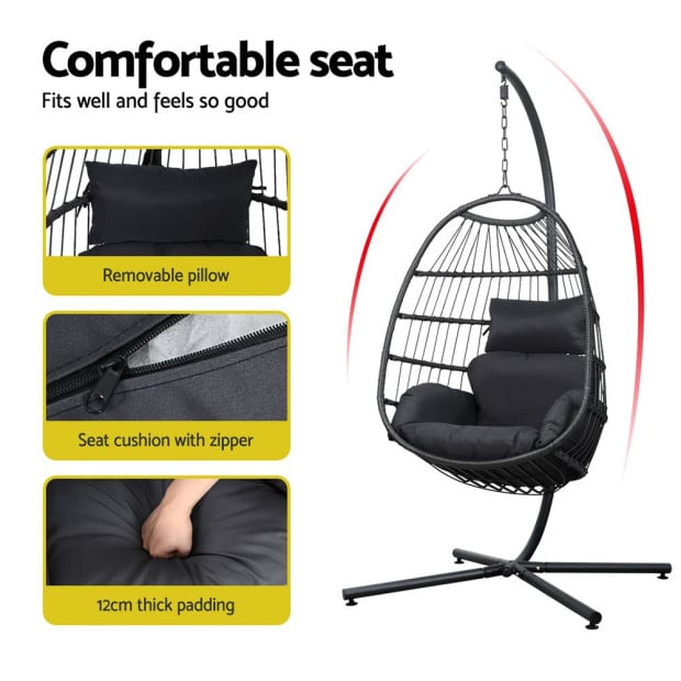 Egg Swing Chair Hammock Stand Outdoor Hanging Wicker Seat Grey Image 5