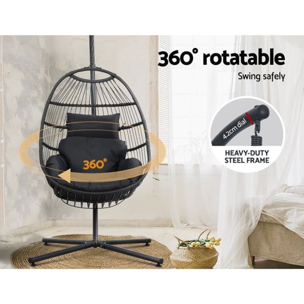 Egg Swing Chair Hammock Stand Outdoor Hanging Wicker Seat Grey Image 6