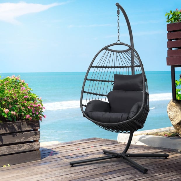 Egg Swing Chair Hammock Stand Outdoor Hanging Wicker Seat Grey Image 8