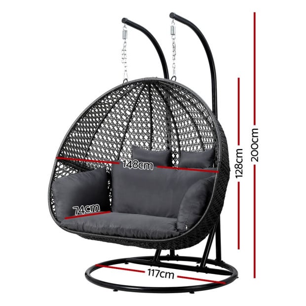 Outdoor Egg Swing Chair Hanging Pod Chair Wicker Cushion 2 Person Grey Image 2