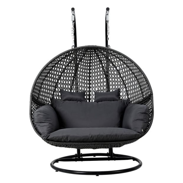 Outdoor Egg Swing Chair Hanging Pod Chair Wicker Cushion 2 Person Grey Image 3