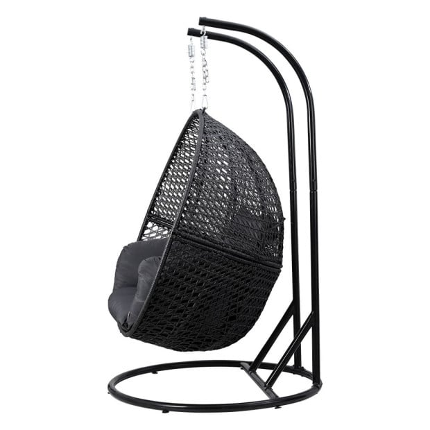 Outdoor Egg Swing Chair Hanging Pod Chair Wicker Cushion 2 Person Grey Image 4