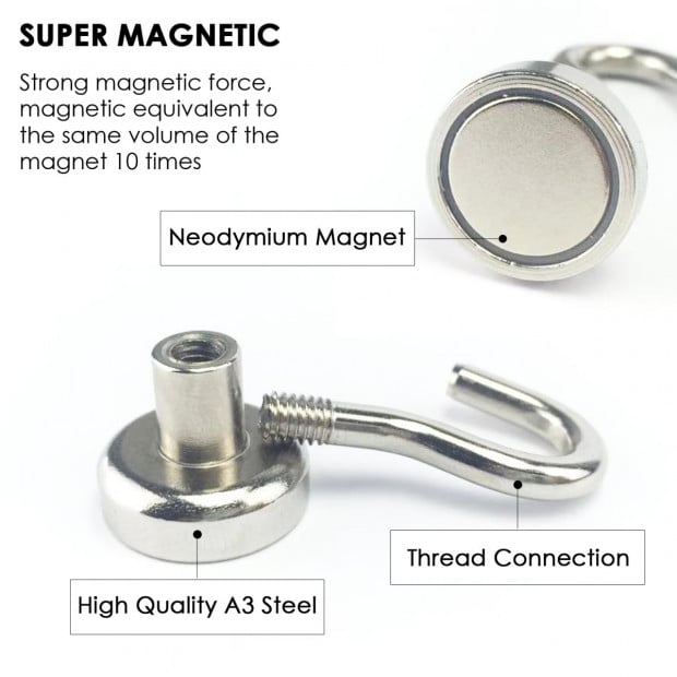 10x 5.5kg Strong Magnet Hooks Rare Earth Neodymium Magnetic Hanger Image 6
