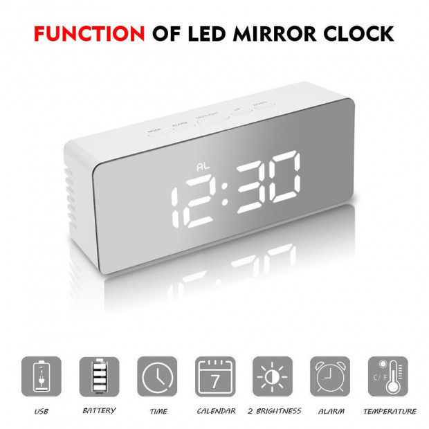 LED Mirror Alarm Clock With Night Light Image 4