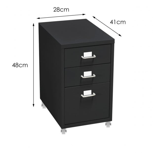 3 Drawers Steel File Cabinet Black Image 6