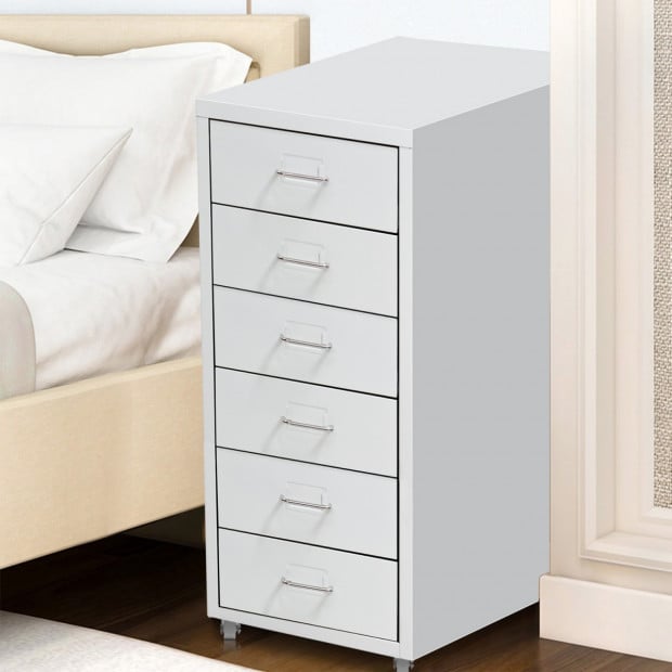 6 Drawers Steel File Cabinet White Image 2