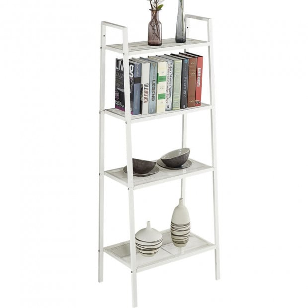 4 Tier Ladder Shelf Display Rack White Colour Image 2