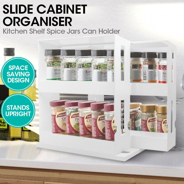 Rack Storage Slide Cabinet Pantry Kitchen Shelf Spice Jars Can Holder Image 2