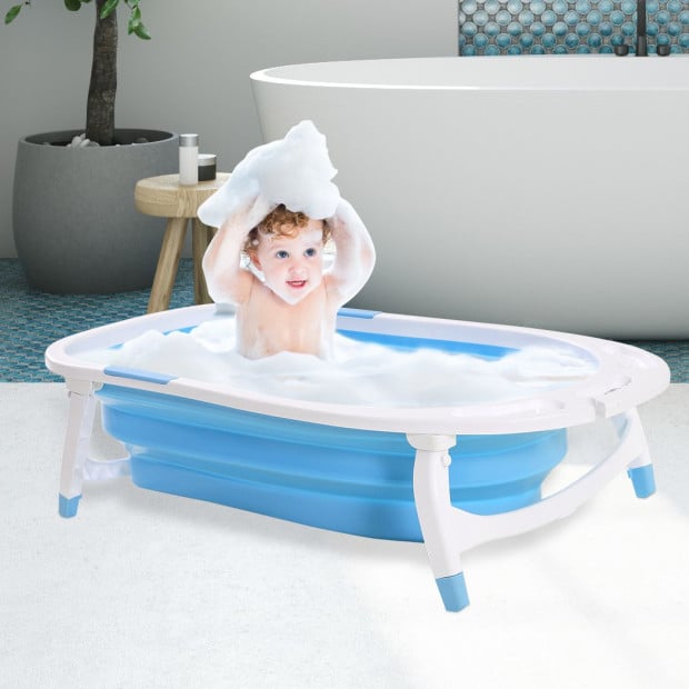 Baby Bath Tub Infant Toddlers Folding Safety Bathing ShowerBlue Image 7