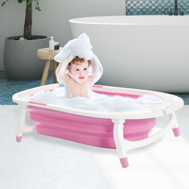 Baby Bath Tub Infant Toddlers Foldable Bathtub Folding Safety Bathing ShowerPink Image 7