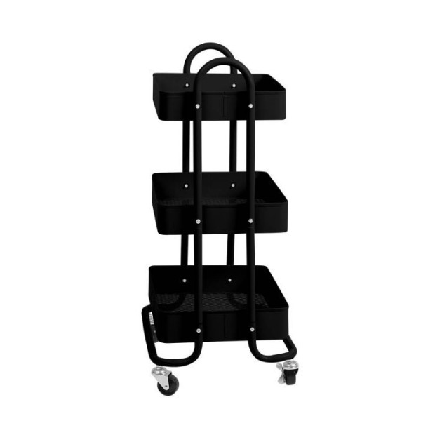 3 Tiers Kitchen Trolley Cart Steel Storage Rack Shelf Organiser Wheels Black Image 2