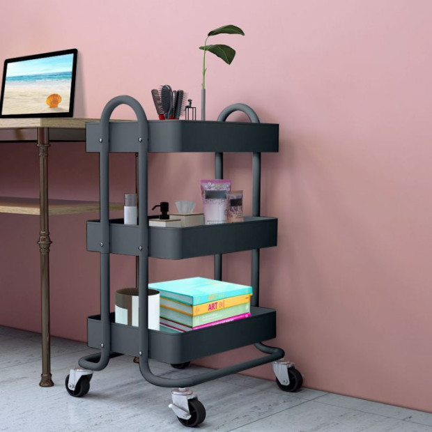3 Tiers Kitchen Trolley Cart Steel Storage Rack Shelf Organiser Wheels Grey Image 7