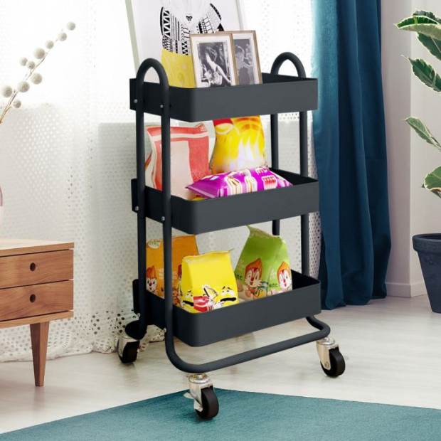 3 Tiers Kitchen Trolley Cart Steel Storage Rack Shelf Organiser Wheels Grey Image 8
