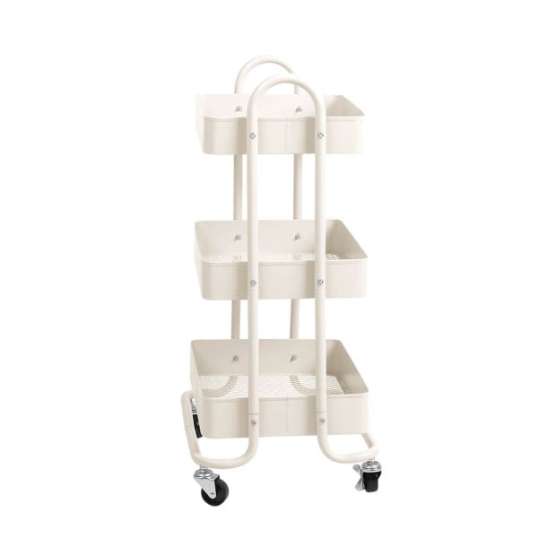 3 Tiers Kitchen Trolley Cart Steel Storage Rack Wheels White Image 2