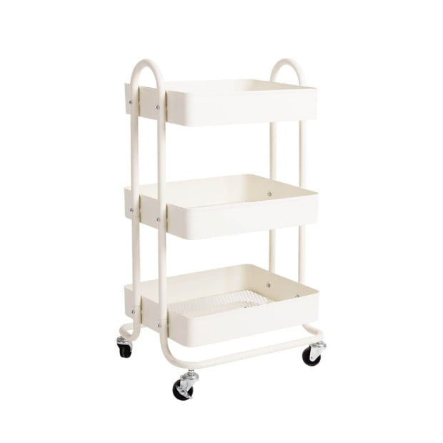 3 Tiers Kitchen Trolley Cart Steel Storage Rack Wheels White