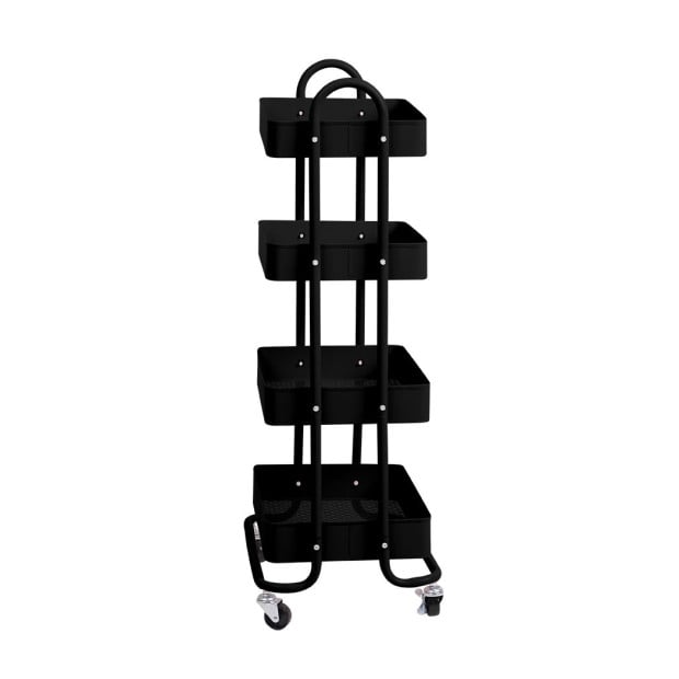4 Tiers Kitchen Trolley Cart Steel Storage Rack Shelf Organiser Black Image 2