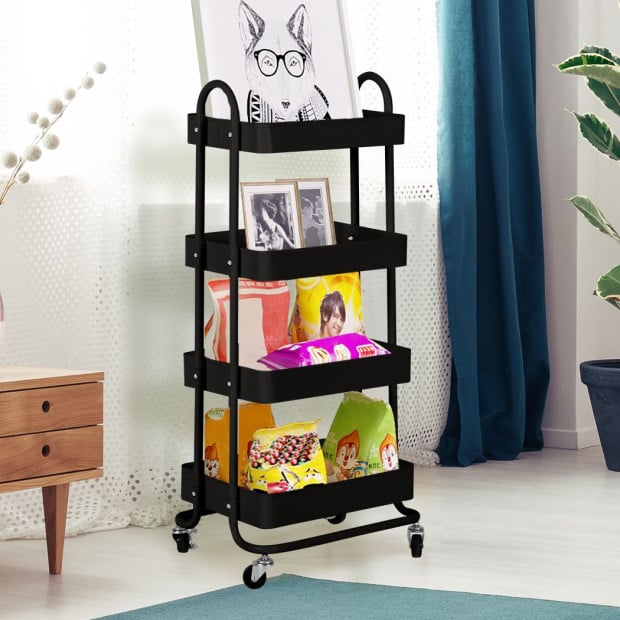 4 Tiers Kitchen Trolley Cart Steel Storage Rack Shelf Organiser Black Image 7