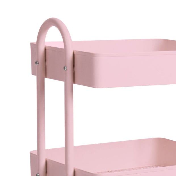 4 Tiers Kitchen Trolley Cart Steel Storage Rack Shelf Organiser Pink Image 4