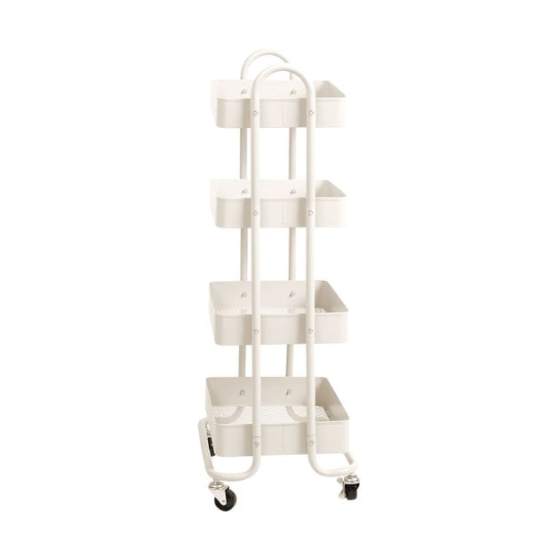 4 Tiers Kitchen Trolley Cart Steel Storage Rack Shelf Organiser White Image 2