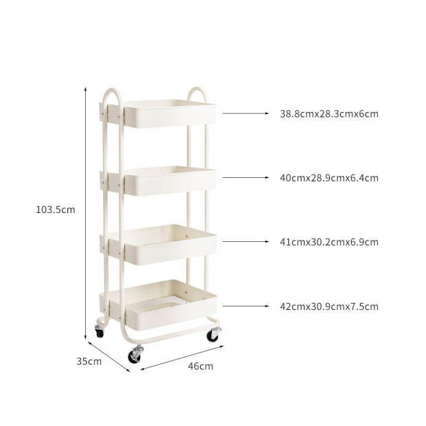 4 Tiers Kitchen Trolley Cart Steel Storage Rack Shelf Organiser White Image 3
