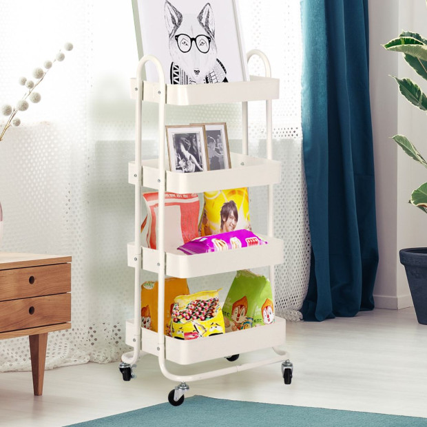 4 Tiers Kitchen Trolley Cart Steel Storage Rack Shelf Organiser White Image 8