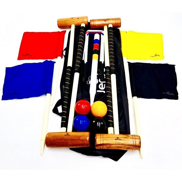 Championship Hardwood Croquet Mallet Set Game 4 Player Set With Carry Bag