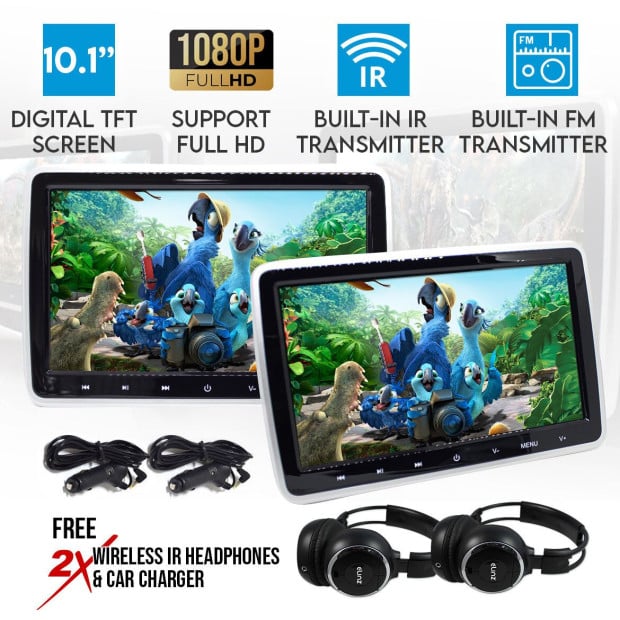 2x 10.1in TFT Active Headrest Car DVD Player 1080P Screen USB SD Image 2