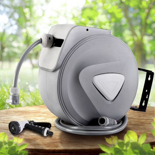 20M Retractable Water Hose Reel Garden Storage AutoRewind Spray Gun Image 8