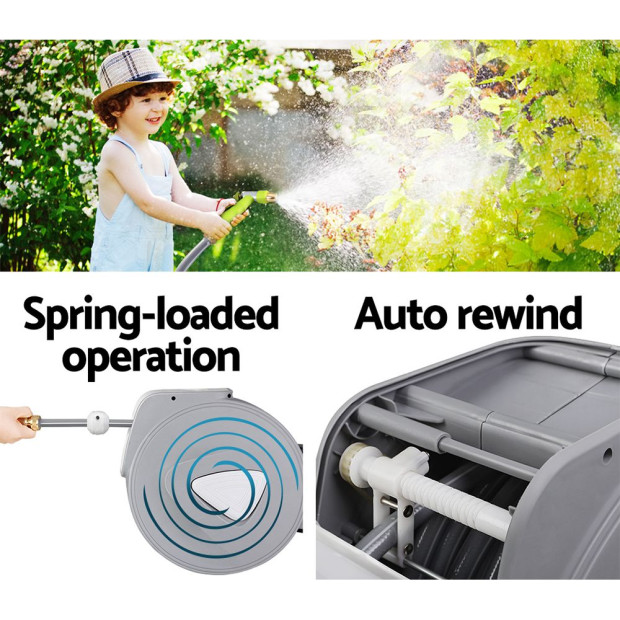 30M Retractable Hose Reel Garden Water Brass Auto Rewind Spray Gun Image 5
