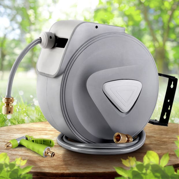 30M Retractable Hose Reel Garden Water Brass Auto Rewind Spray Gun Image 8