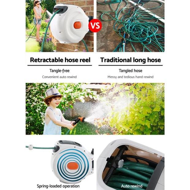 10M Retractable Water Hose Reel Garden Spray Gun Storage AutoRewind Image 4