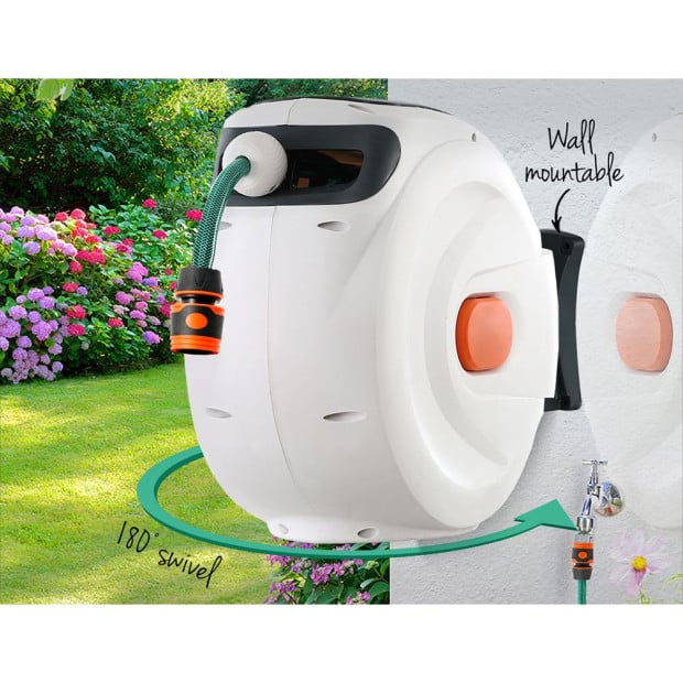 10M Retractable Water Hose Reel Garden Spray Gun Storage AutoRewind Image 5