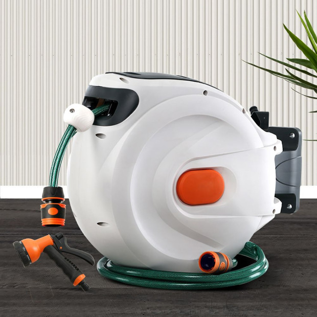 10M Retractable Water Hose Reel Garden Spray Gun Storage AutoRewind Image 7