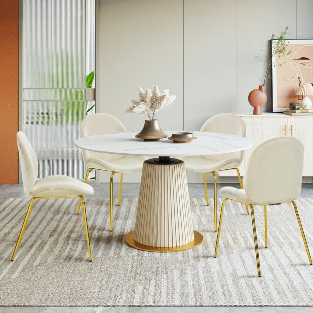 2x Velvet Dining Chairs With Golden Finished Metal Legs Image 5