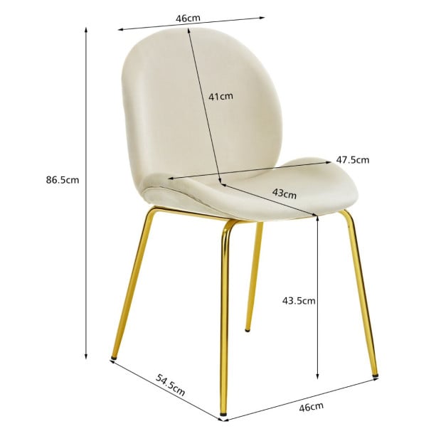 2x Velvet Dining Chairs With Golden Finished Metal Legs Image 3