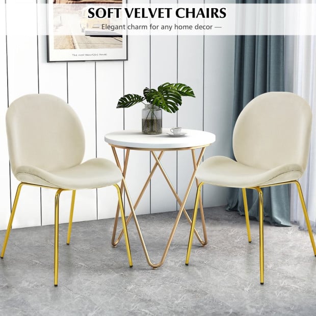 2x Velvet Dining Chairs With Golden Finished Metal Legs Image 2