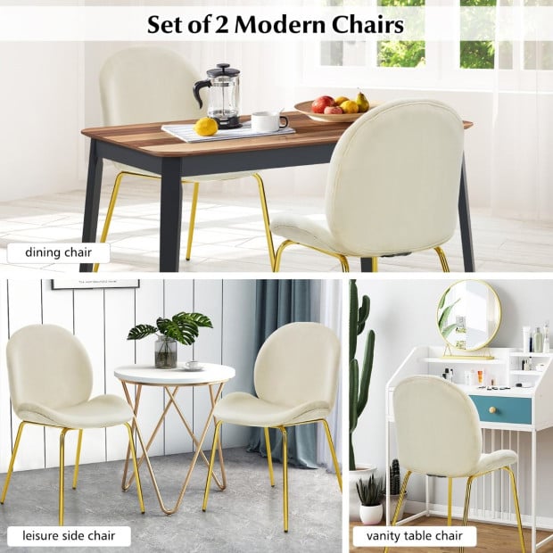 2x Velvet Dining Chairs With Golden Finished Metal Legs Image 10