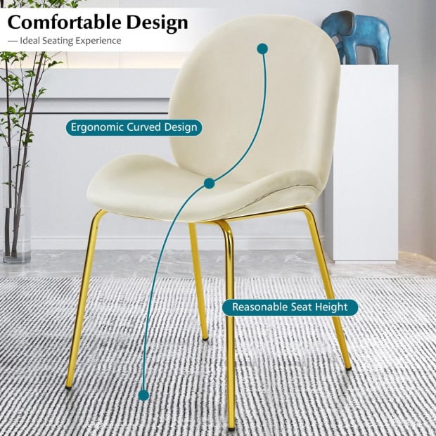 2x Velvet Dining Chairs With Golden Finished Metal Legs Image 4