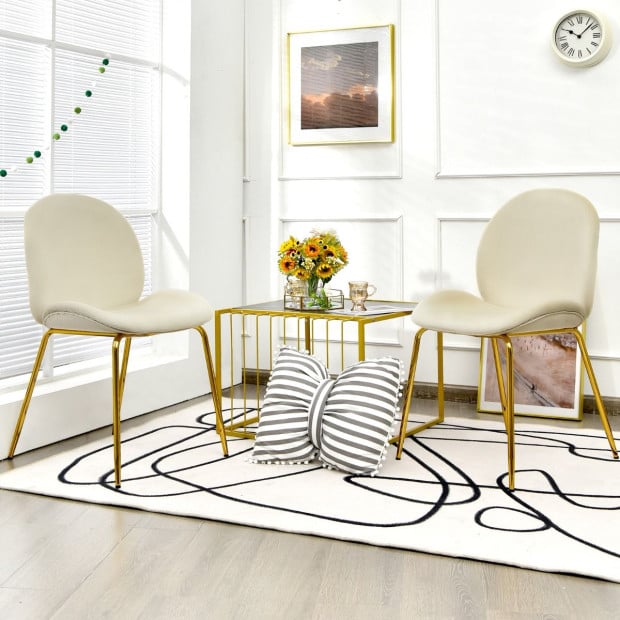 2x Velvet Dining Chairs With Golden Finished Metal Legs Image 6