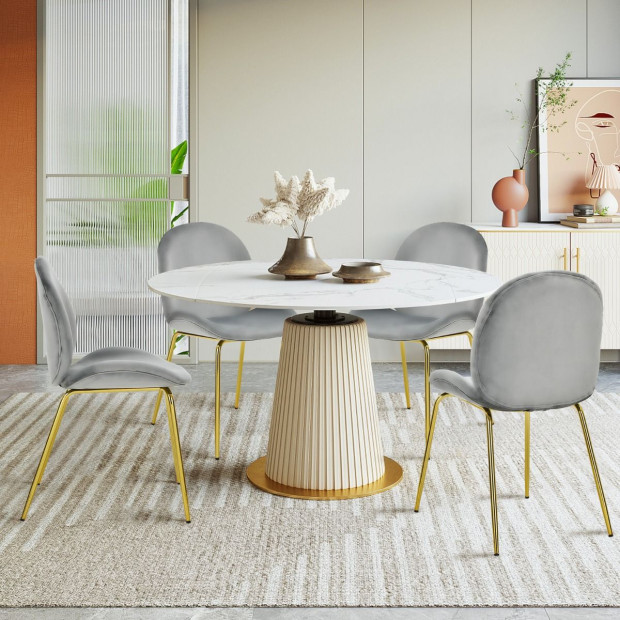 2x Modern Velvet Dining Chairs With Golden Finished Metal Legs - Grey Image 8