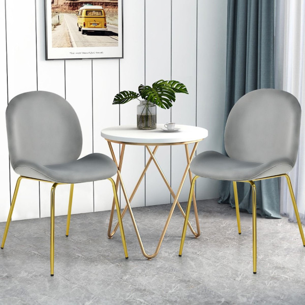 2x Modern Velvet Dining Chairs With Golden Finished Metal Legs - Grey Image 6
