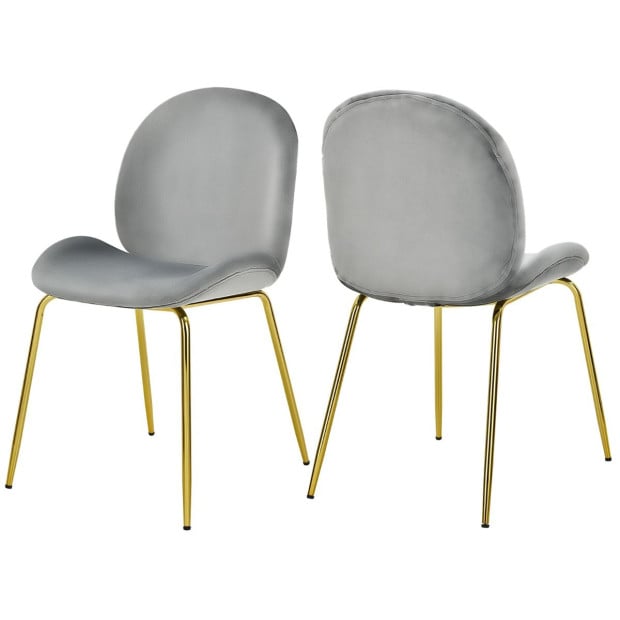 2x Modern Velvet Dining Chairs With Golden Finished Metal Legs - Grey