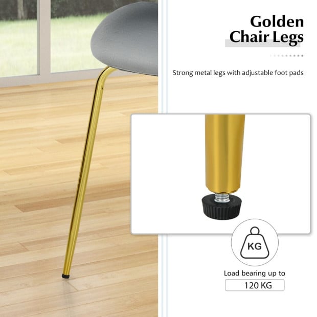 2x Modern Velvet Dining Chairs With Golden Finished Metal Legs - Grey Image 12